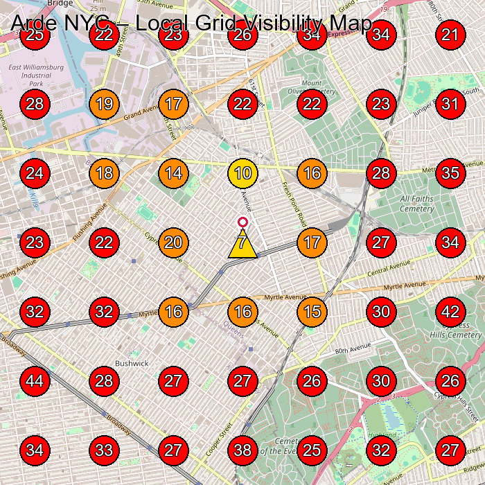 Arde NYC GeoGrid visibility map for General Contractor in Queens